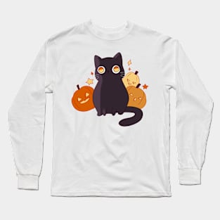 Halloween black cat with pumpkins Long Sleeve T-Shirt